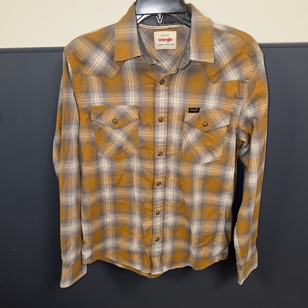 WRANGLER WESTERN L/S SHIRT PEARL SNAP MENS SMALL Mustard Gray